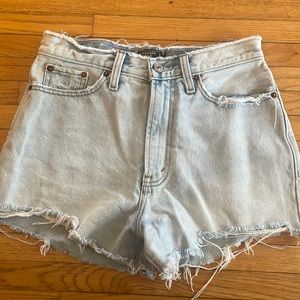 Abercrombie & Fitch Annie High Rise Distressed Raw Hem Denim Shorts